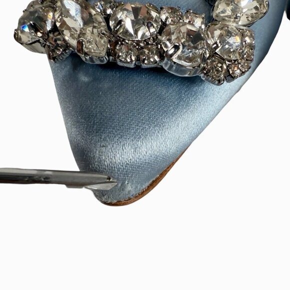Badgley Mischka Pumps Size 9 Blue Satin Cher Crystal Buckle Pointed Toe Heels - Picture 10 of 10